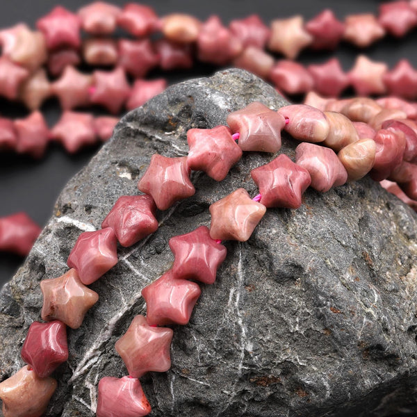 Natural Pink Petrified Rhodonite Beads 8mm Carved Star Gemstone 15.5" Strand
