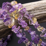 Natural Ametrine Golden Yellow Citrine Purple Amethyst Beads Freeform Center Drilled Nugget Gemstone 15.5" Strand