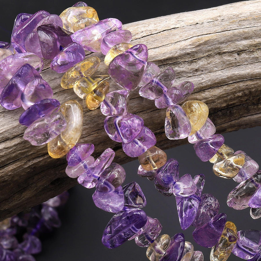 Natural Ametrine Golden Yellow Citrine Purple Amethyst Beads Freeform Center Drilled Nugget Gemstone 15.5" Strand
