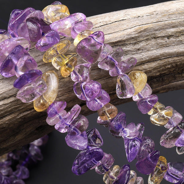 Natural Ametrine Golden Yellow Citrine Purple Amethyst Beads Freeform Center Drilled Nugget Gemstone 15.5" Strand