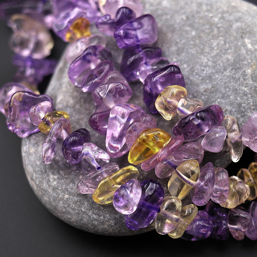 Natural Ametrine Golden Yellow Citrine Purple Amethyst Beads Freeform Center Drilled Nugget Gemstone 15.5" Strand