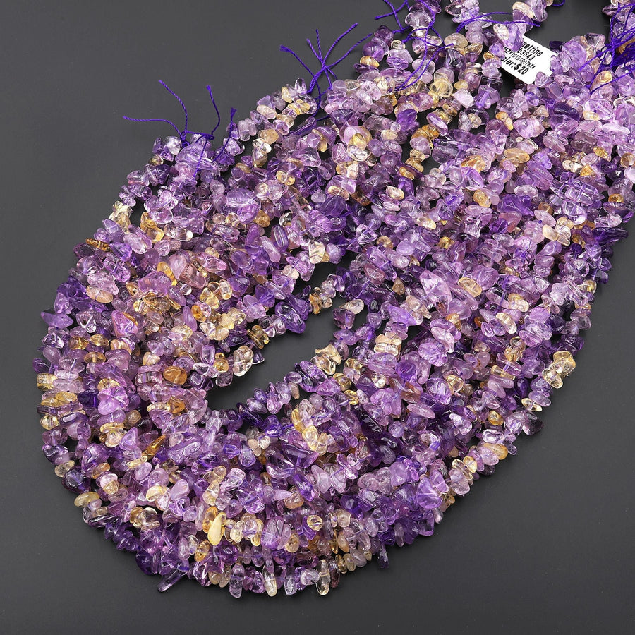 Natural Ametrine Golden Yellow Citrine Purple Amethyst Beads Freeform Center Drilled Nugget Gemstone 15.5" Strand