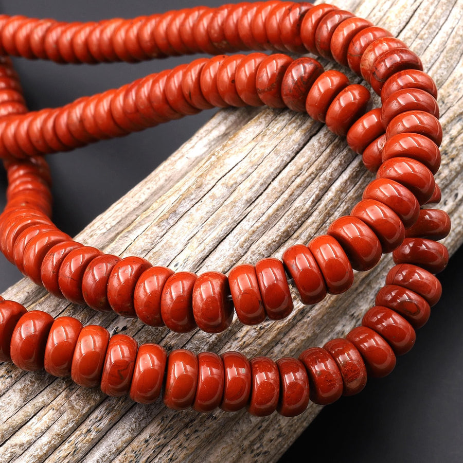 AAA Natural Red Jasper 8mm 10mm 12mm 14mm Smooth Rondelle Beads 15.5" Strand
