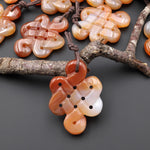Hand Carved Natural Carnelian Infinity Eternal Endless Knot Gemstone Pendant