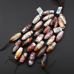 Large Natural Laguna Lace Agate 40mm Long Barrel Cylinder Beads 7.5" Strand
