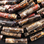 Hand Cut Natural Laguna Lace Agate Long Smooth Tube Beads Highly Polished Gemstone 7.5" Strand