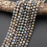 Faceted Natural Dark Blue Brown Labradorite 6mm 8mm Round Beads 15.5" Strand