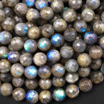 Faceted Natural Dark Blue Brown Labradorite 6mm 8mm Round Beads 15.5" Strand