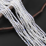 Faceted Translucent Natural Rainbow Moonstone 4mm Round Beads 15.5" Strand