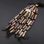 Natural Laguna Lace Agate Long Smooth Tube Beads 7.5" Strand