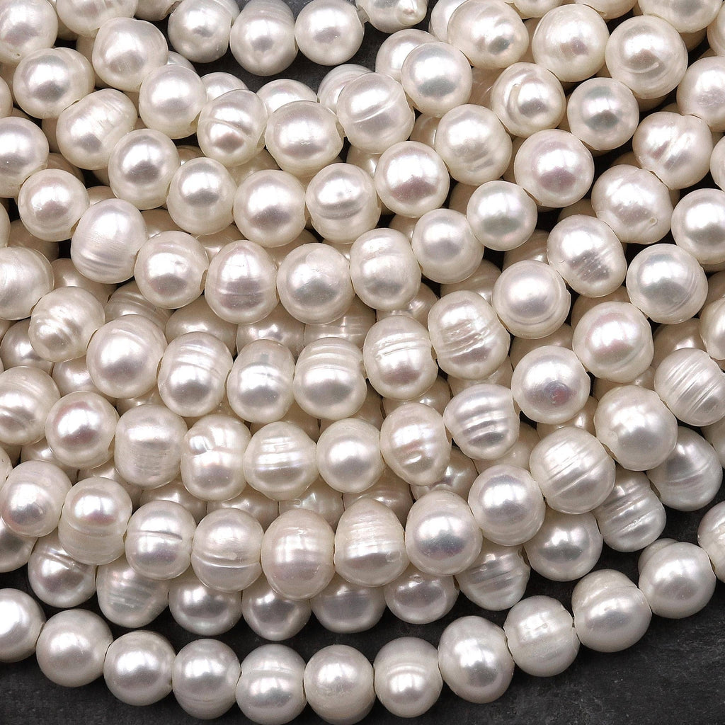 Large Hole Pearls Beads Genuine White Freshwater Potato Pearl 8mm Big 2mm Hole 8" Strand