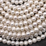 Large Hole Pearls Beads Genuine White Freshwater Potato Pearl 8mm Big 2mm Hole 8" Strand