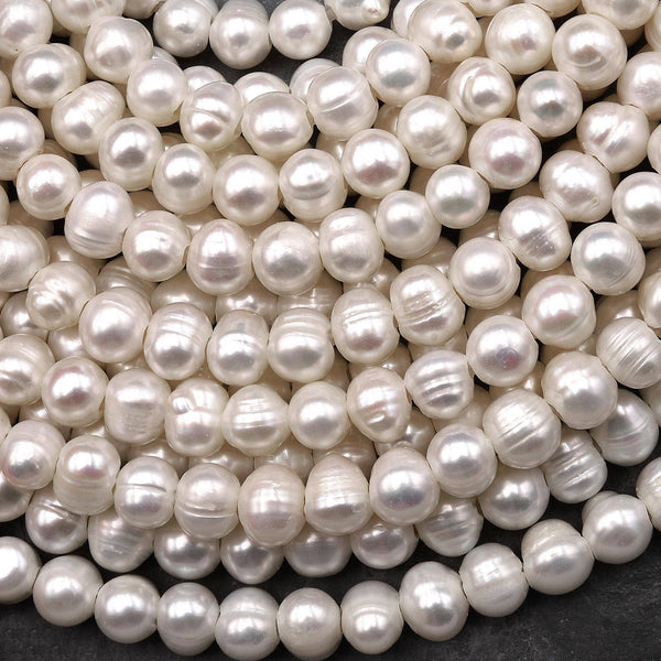 Large Hole Pearls Beads Genuine White Freshwater Potato Pearl 8mm Big 2mm Hole 8" Strand