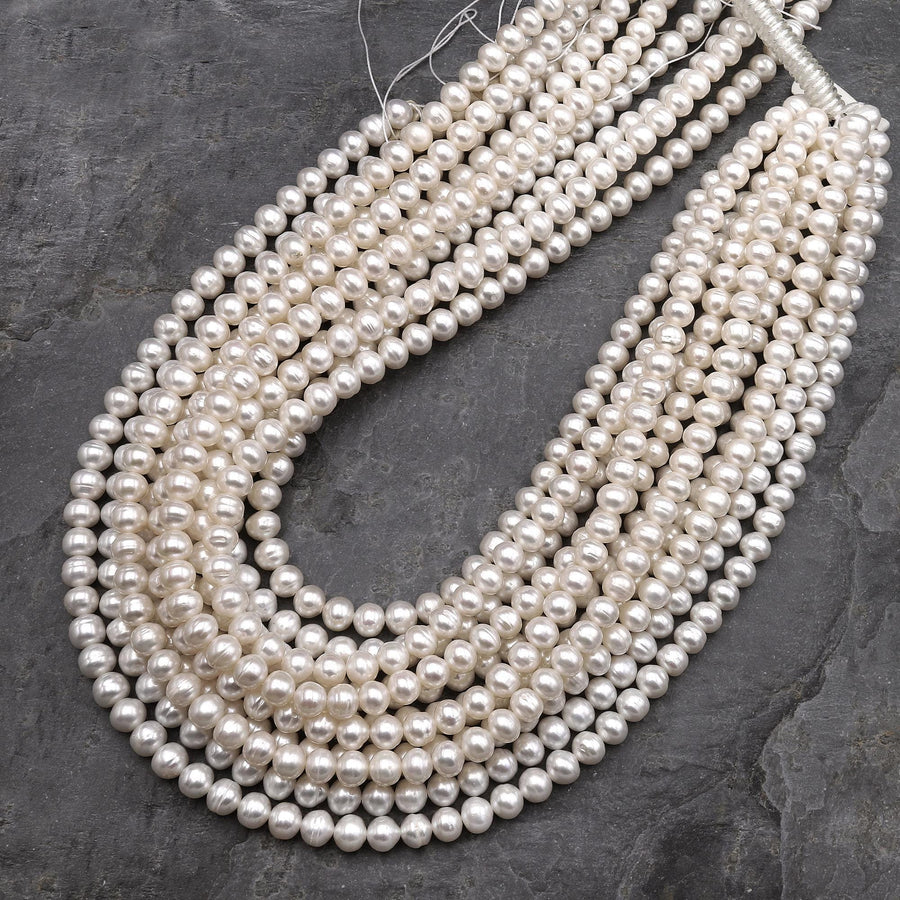Genuine White Freshwater Pearl 6mm Off Round Shimmery Iridescent Classic Pearl 15.5" Strand