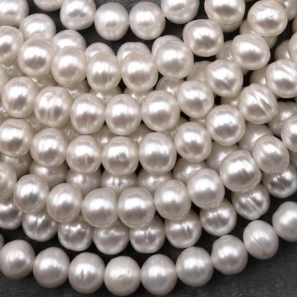 Genuine White Freshwater Pearl 6mm Off Round Shimmery Iridescent Classic Pearl 15.5" Strand