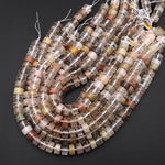 AAA Natural Brazilian Phantom Rutile Crystal Quartz Thick Rondelle 10mm 12mm Beads 15.5" Strand