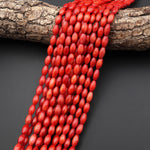 Genuine Red Bamboo Coral Barrel Rice Beads 5x10mm 15.5" Strand