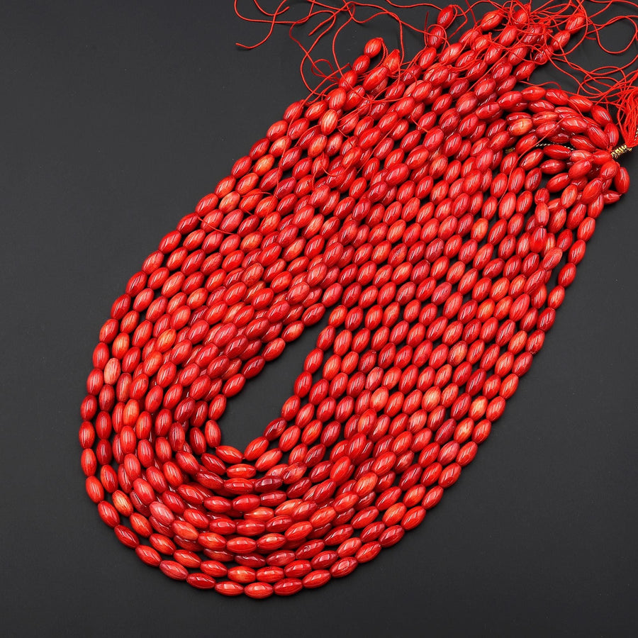 Genuine Red Bamboo Coral Barrel Rice Beads 5x10mm 15.5" Strand
