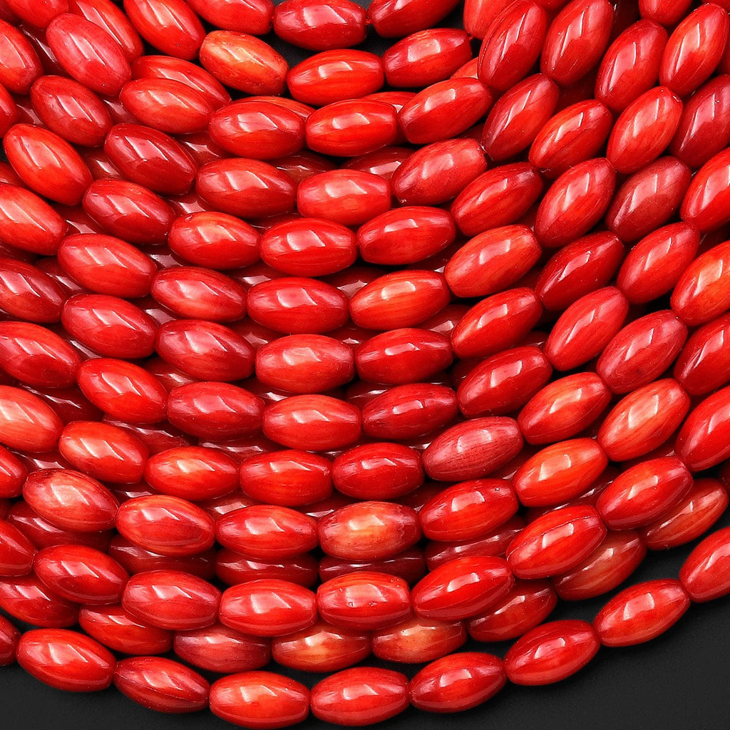 Genuine Red Bamboo Coral Barrel Rice Beads 5x10mm 15.5" Strand