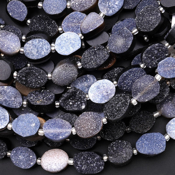 Natural Agate Druzy Drusy Oval Beads Sparkling Natural Crystal Gemstone 7.5" Strand