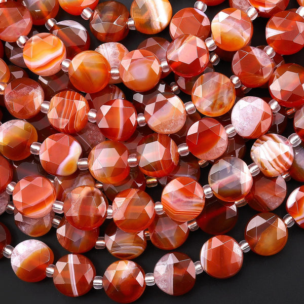 AAA Natural Striped Red Agate Faceted 10mm Coin Beads 15.5" Strand