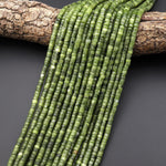 Natural Russian Serpentine Green Jade 4mm Smooth Heishi Rondelle Beads 15.5" Strand