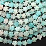 Natural Aqua Blue Green Amazonite Cherry Blossom Flower Beads 6mm Carved Gemstone 15.5" Strand