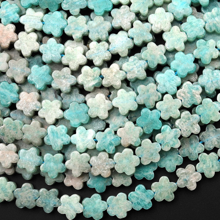 Natural Aqua Blue Green Amazonite Cherry Blossom Flower Beads 6mm Carved Gemstone 15.5" Strand