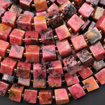 Natural Orange Red Rhodonite 8mm Cube Beads 15.5" Strand