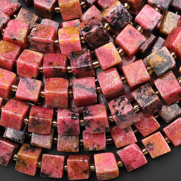 Natural Orange Red Rhodonite 8mm Cube Beads 15.5" Strand