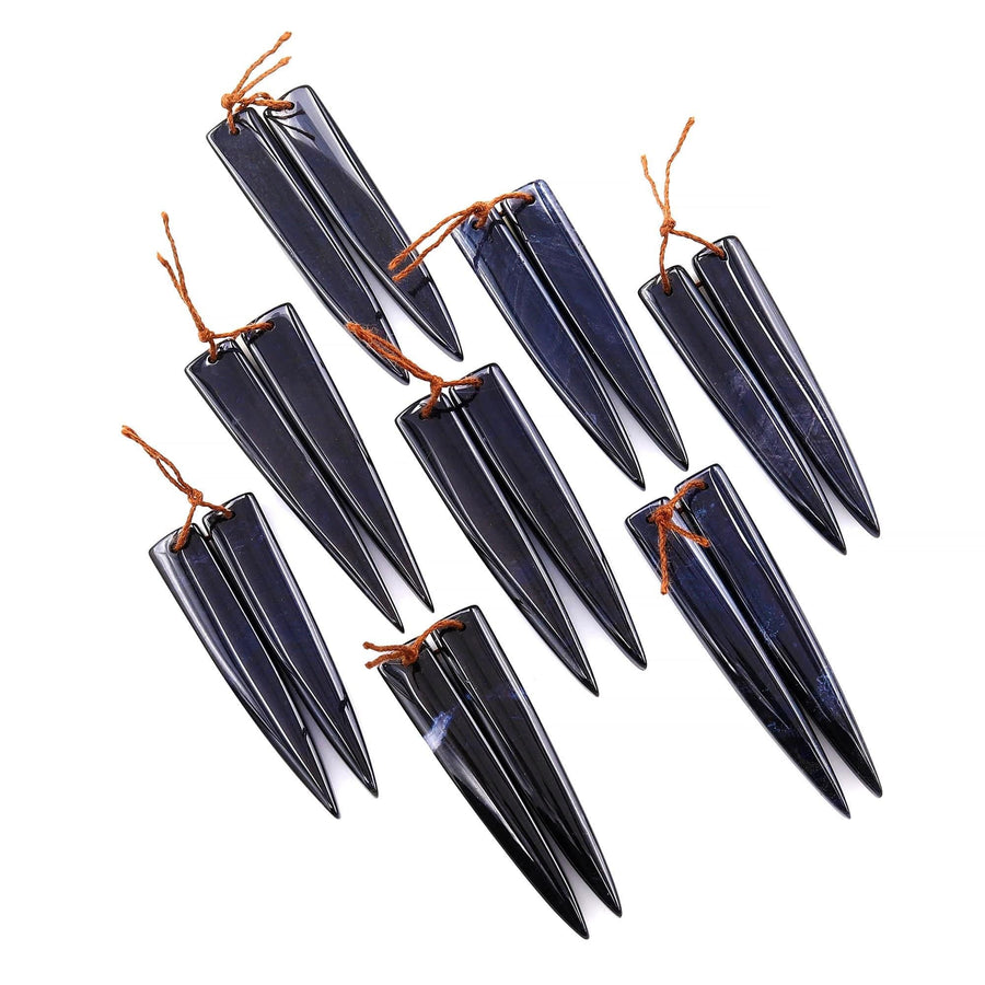 Rare Natural Midnight Dark Blue Onyx Thin Long Dagger Triangle Spike Earring Pair Drilled Gemstone Matched Beads