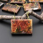 Two 2 Hole Pendant Natural Red Creek Jasper Drilled Faceted Rectangle Focal Bead