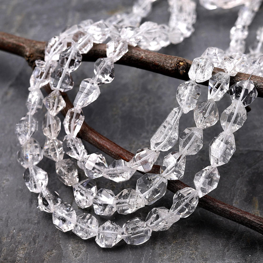 AAA Super Clear Raw Natural Herkimer Diamond Quartz Nugget Beads 16" Strand