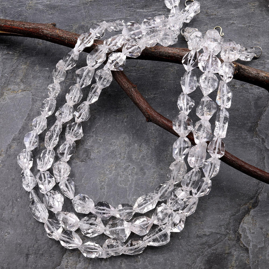 AAA Super Clear Raw Natural Herkimer Diamond Quartz Nugget Beads 16" Strand