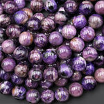 Genuine Natural Russian Charoite 10mm Smooth Round Beads 15.5" Strand