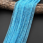 AAA Swiss Blue Topaz 4mm Faceted Lantern Rondelle Beads Laser Diamond Cut Real Genuine Topaz Gemstone 15.5" Strand