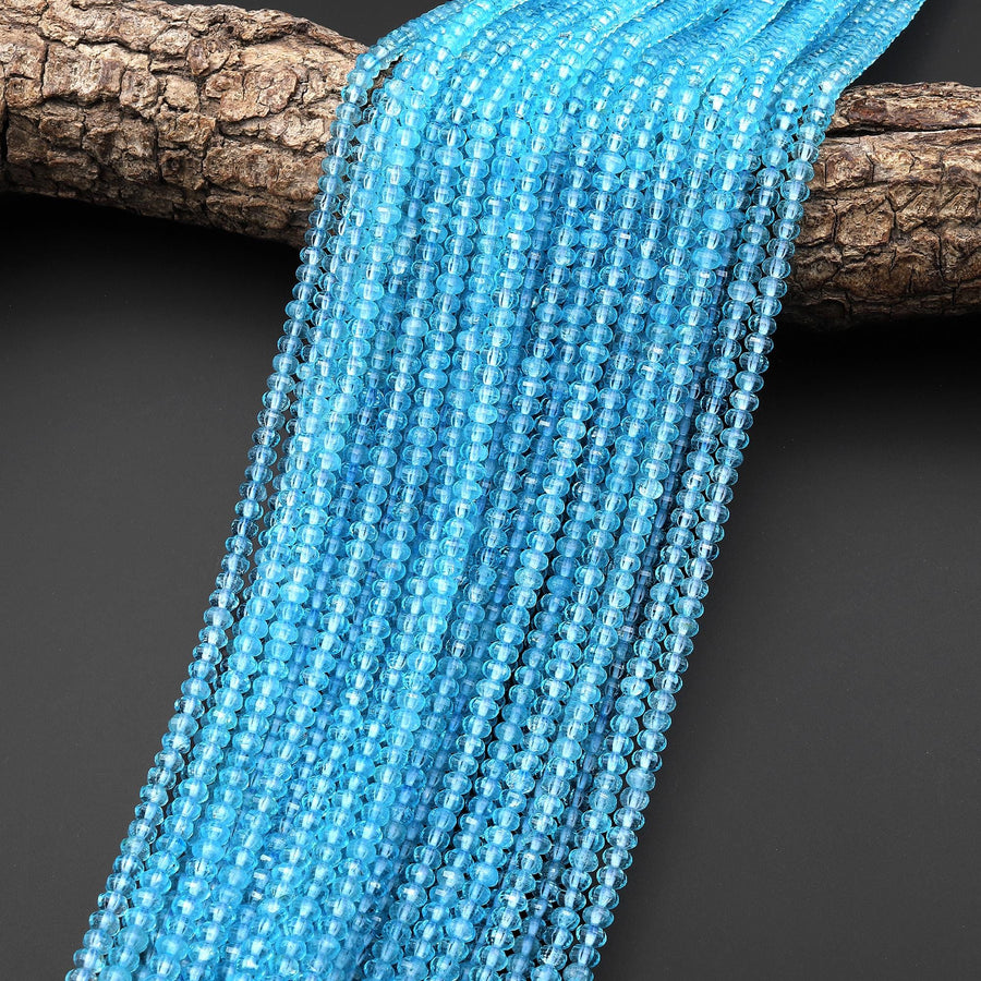 AAA Swiss Blue Topaz 4mm Faceted Lantern Rondelle Beads Laser Diamond Cut Real Genuine Topaz Gemstone 15.5" Strand