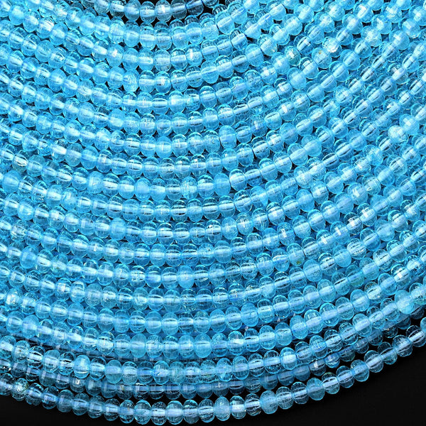 AAA Swiss Blue Topaz 4mm Faceted Lantern Rondelle Beads Laser Diamond Cut Real Genuine Topaz Gemstone 15.5" Strand