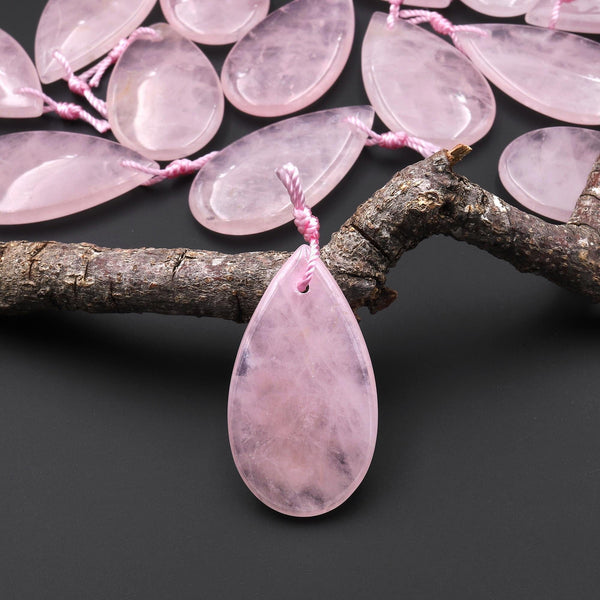 AAA Natural Pink Rose Quartz Oblong Teardrop Pendant Gemstone Crystal Focal Bead