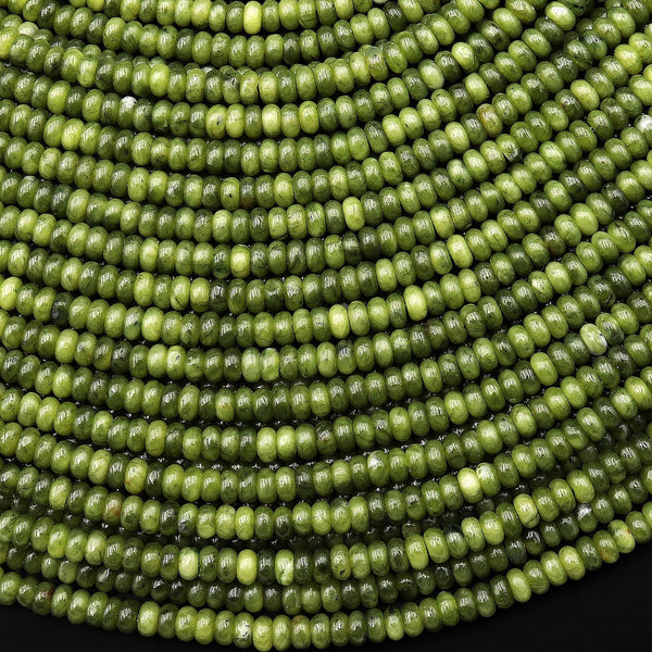 Natural Serpentine Green Jade Beads 4mm Smooth Rondelle 15.5" Strand