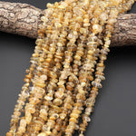 Natural Golden Rutilated Quartz Freeform Center Drilled Chip Rondelle Beads 15.5" Strand