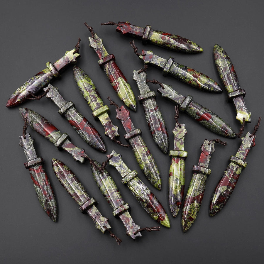 Natural Dragon Blood Jasper Sword Pendant Drilled Focal Stone Bead