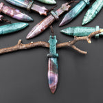 Natural Indian Agate Sword Pendant Drilled Focal Stone Bead