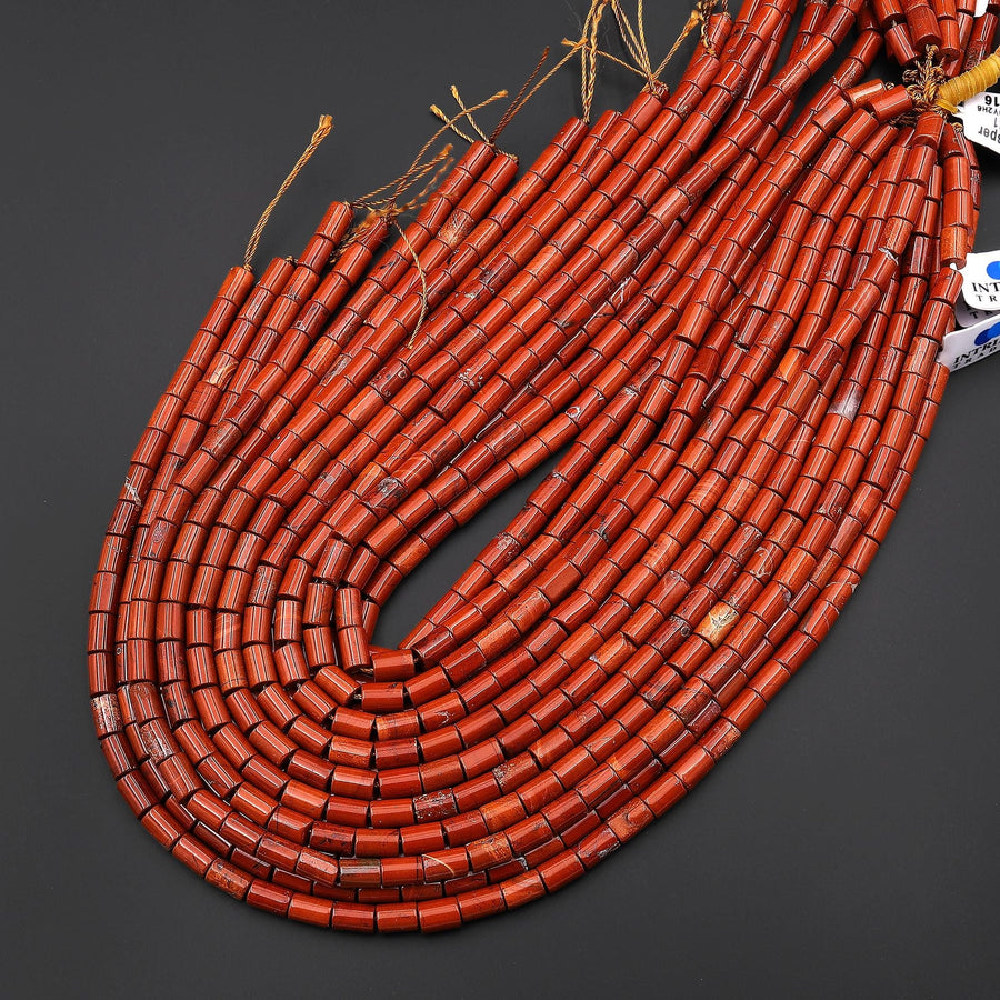 AAA Natural Red Jasper Smooth Tube 8x5mm Beads 15.5" Strand