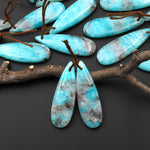 Natural Madagascar Blue Amazonite w Quartz Matrix Teardrop Earring Drilled Matched Gemstone Bead Pair