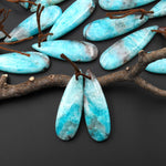 Natural Madagascar Blue Amazonite w Quartz Matrix Teardrop Earring Drilled Matched Gemstone Bead Pair