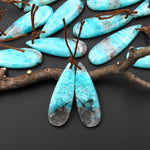 Natural Madagascar Blue Amazonite w Quartz Matrix Teardrop Earring Drilled Matched Gemstone Bead Pair