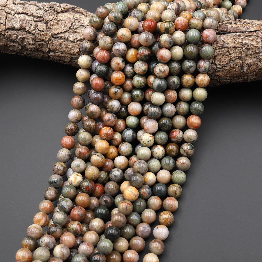Dinosaur Coprolite Beads Dinosaur Dung Beads 8mm Round Beads Organic Fossilized Poop  15.5" Strand