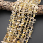 Natural Golden Rutilated Quartz Freeform Top Side Drilled Spike Beads 15.5" Strand