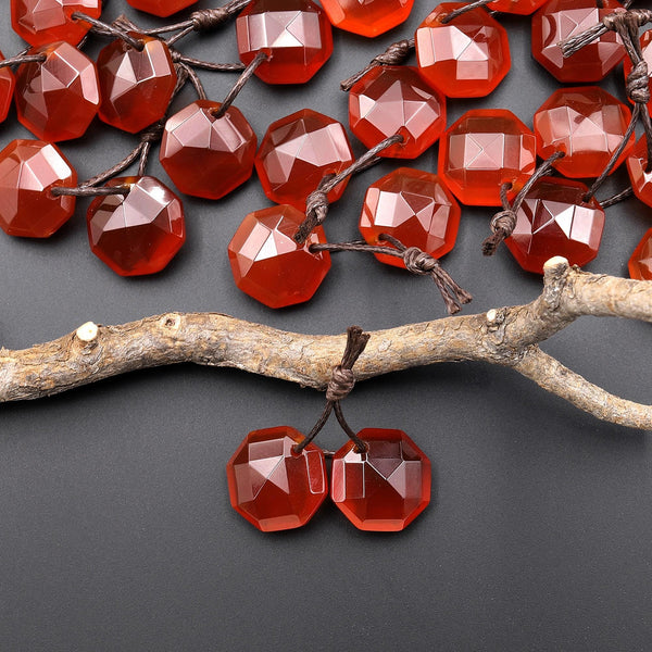 Natural Natural Agate Faceted Geometric Round Octagon Coin Disc 12mm Earring Pair Matched Gemstones